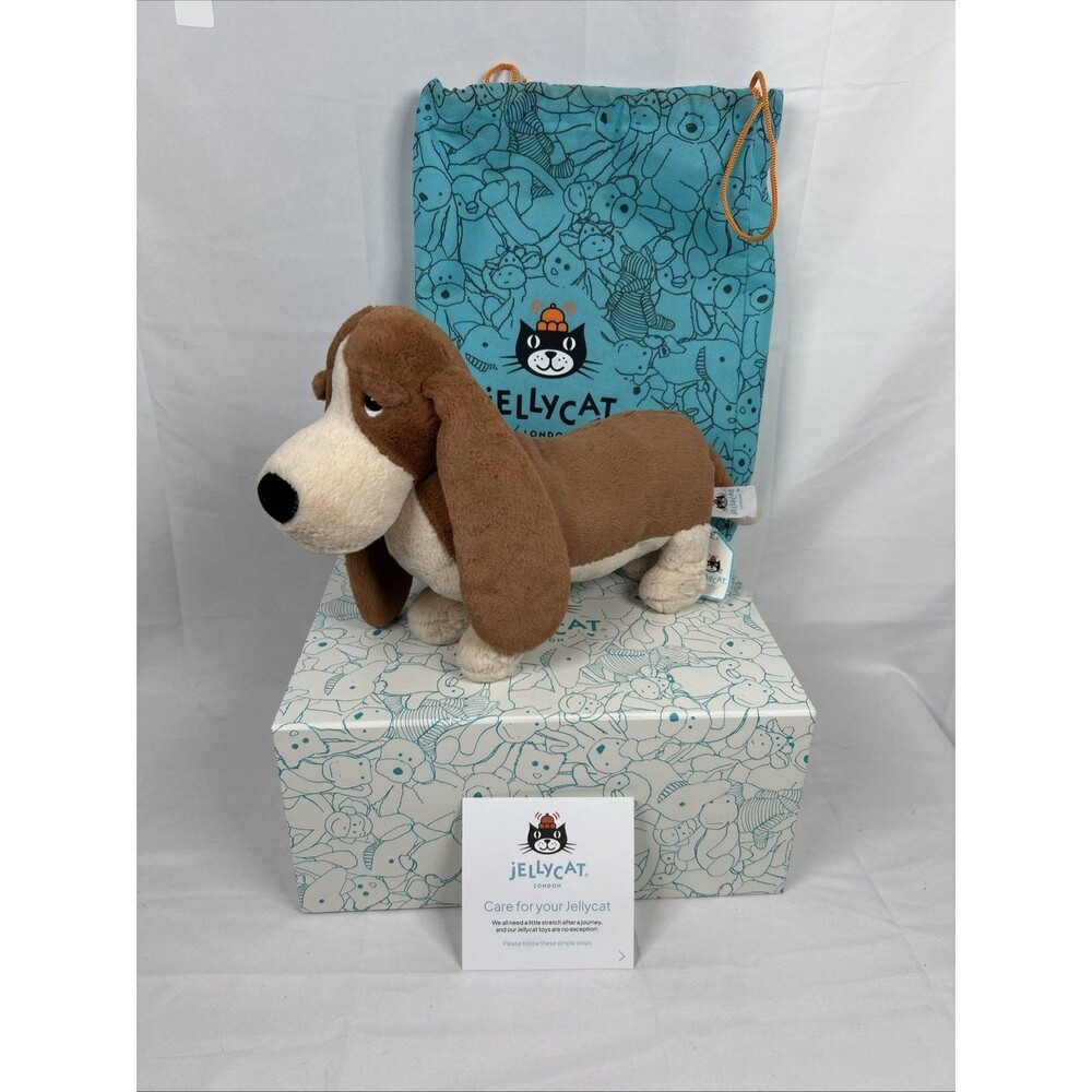 Jellycat Randall Basset Hound RAN3BH Retired With Tags Dust Bag Box Care Card